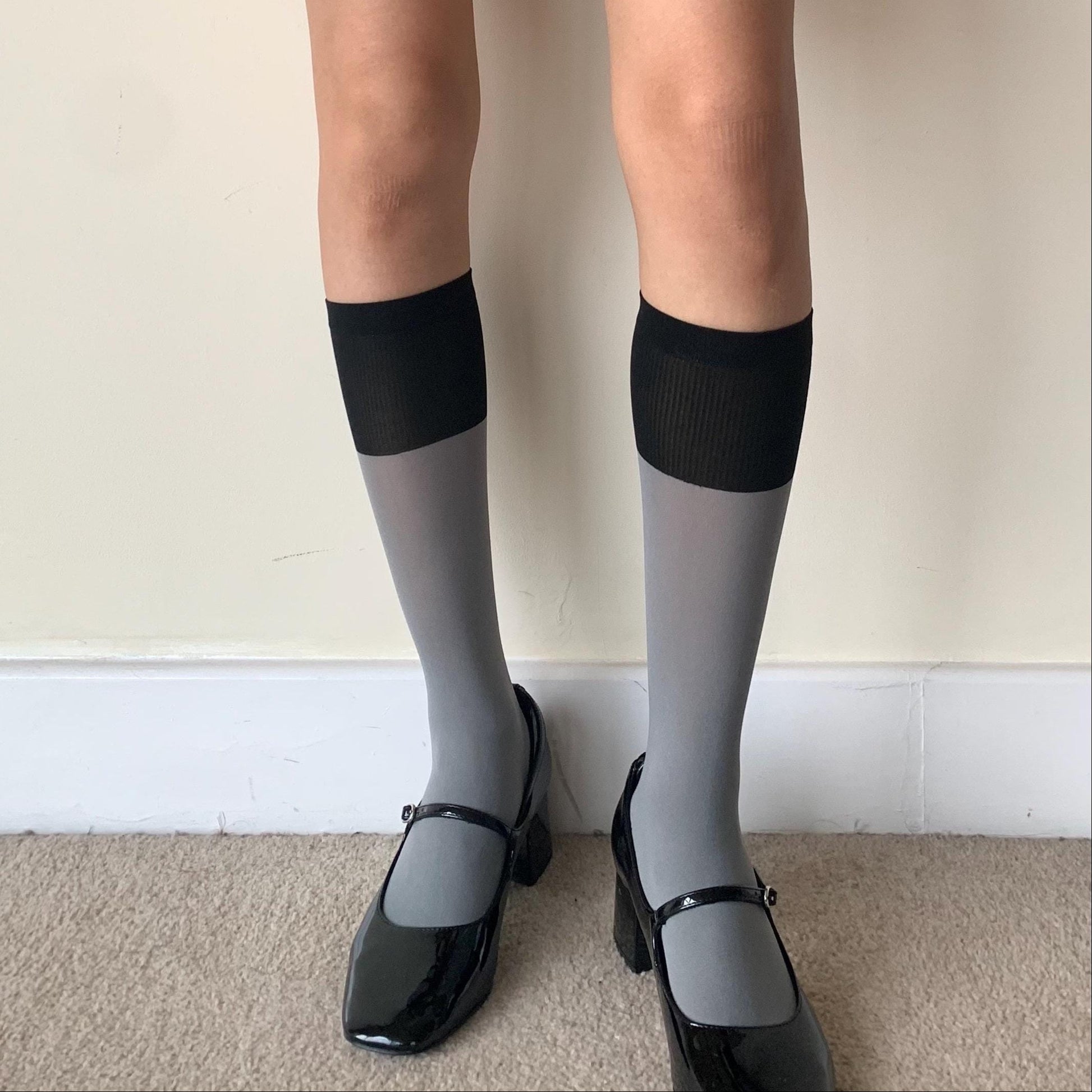 Grey Velvet Socks with Black Cuff - socks