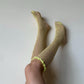 Yellow Floral Knee High Fishnet Socks with Satin Frilled Trim - socks
