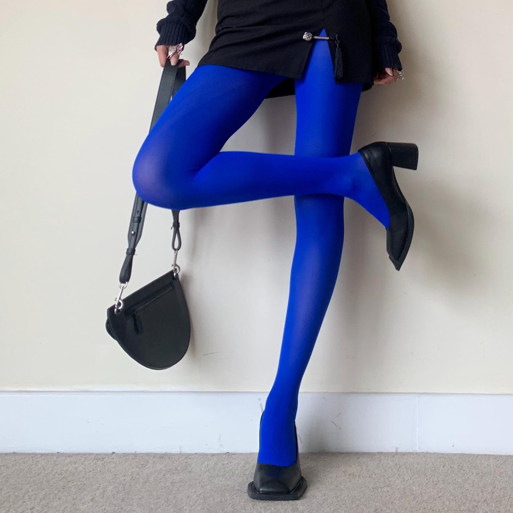 Royal Blue Solid Color Velvet Tights 80D - tights