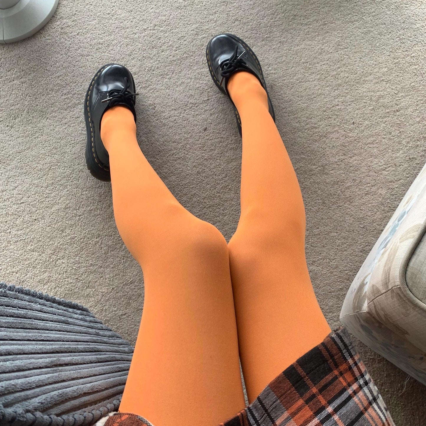 Orange Solid Color Opaque Velvet Tights