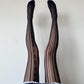 Black Floral Striped Fishnet Tights