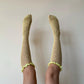 Yellow Floral Knee High Fishnet Socks with Satin Frilled Trim - socks