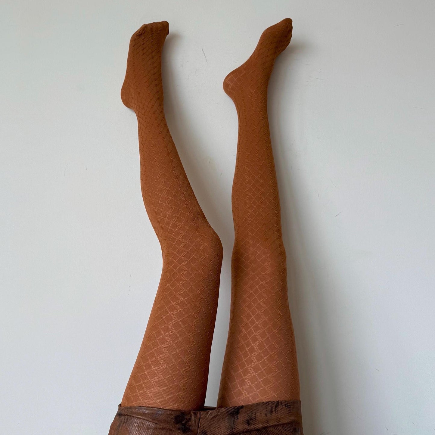 Cinnamon Orange Velvet 3D Crisscross Pattern Tights 110D - tights