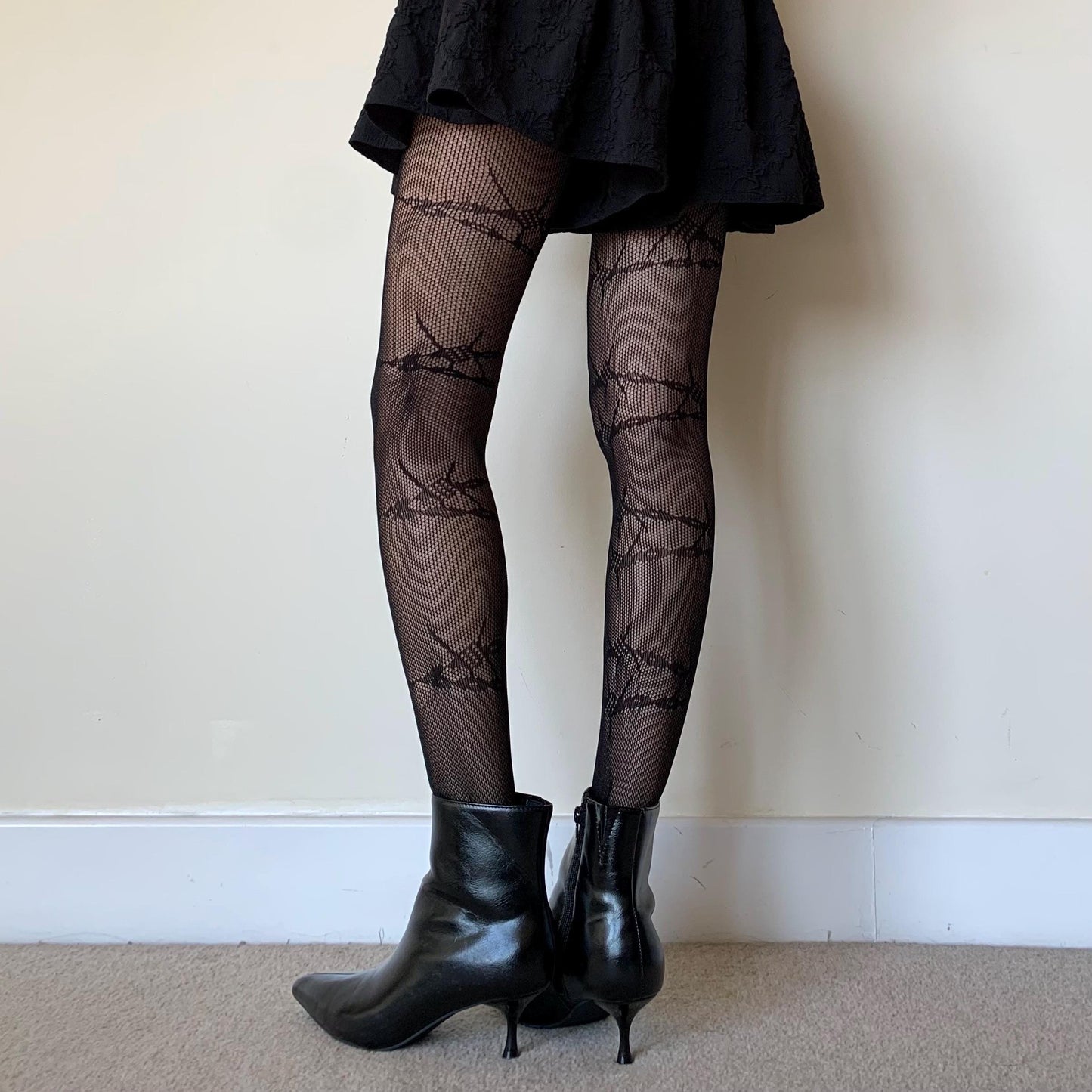 Black Barbed Wire Fishnet Tights - tights