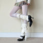 Cream White Knit-Style Leg Warmers with Lace Frill & Bow - leg warmers