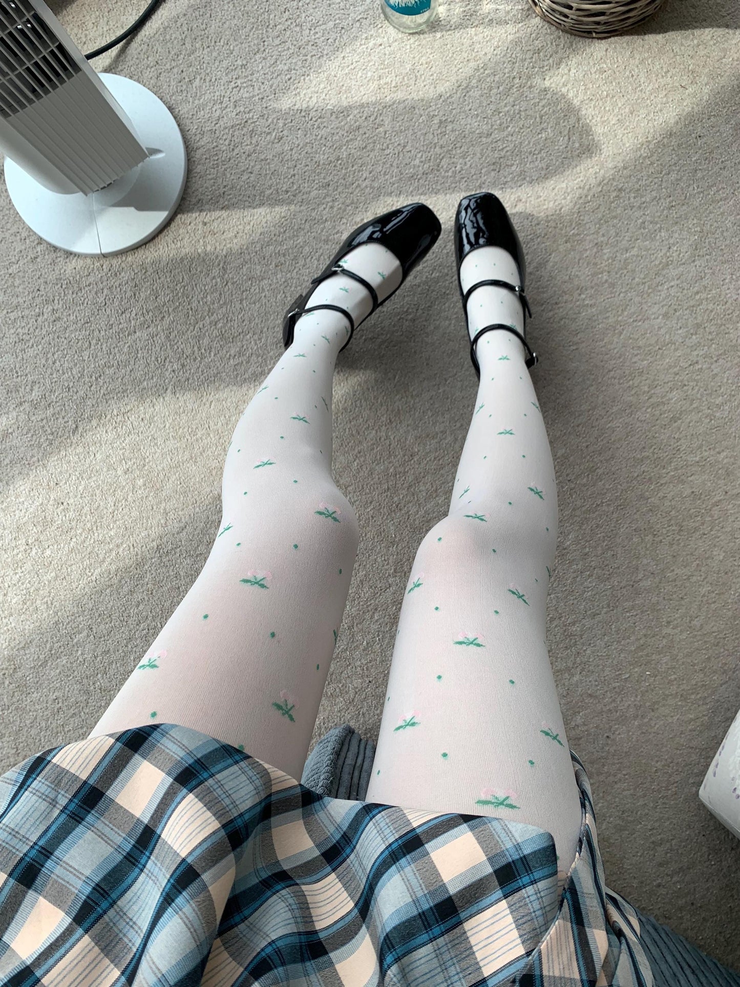 Cream White Velvet Tights with Pink Cherry Print 120D