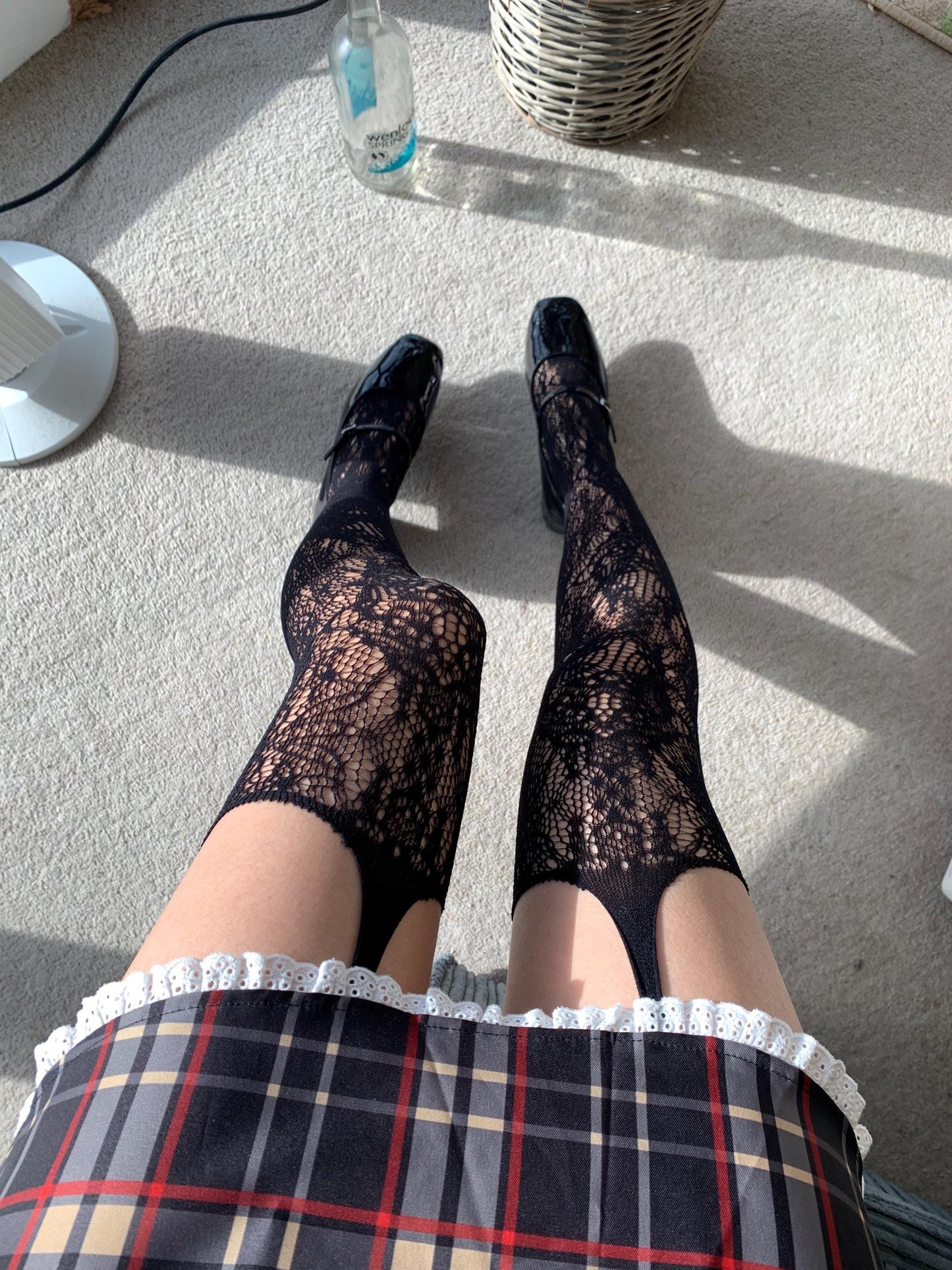 Black Floral Fishnet Garter Tights