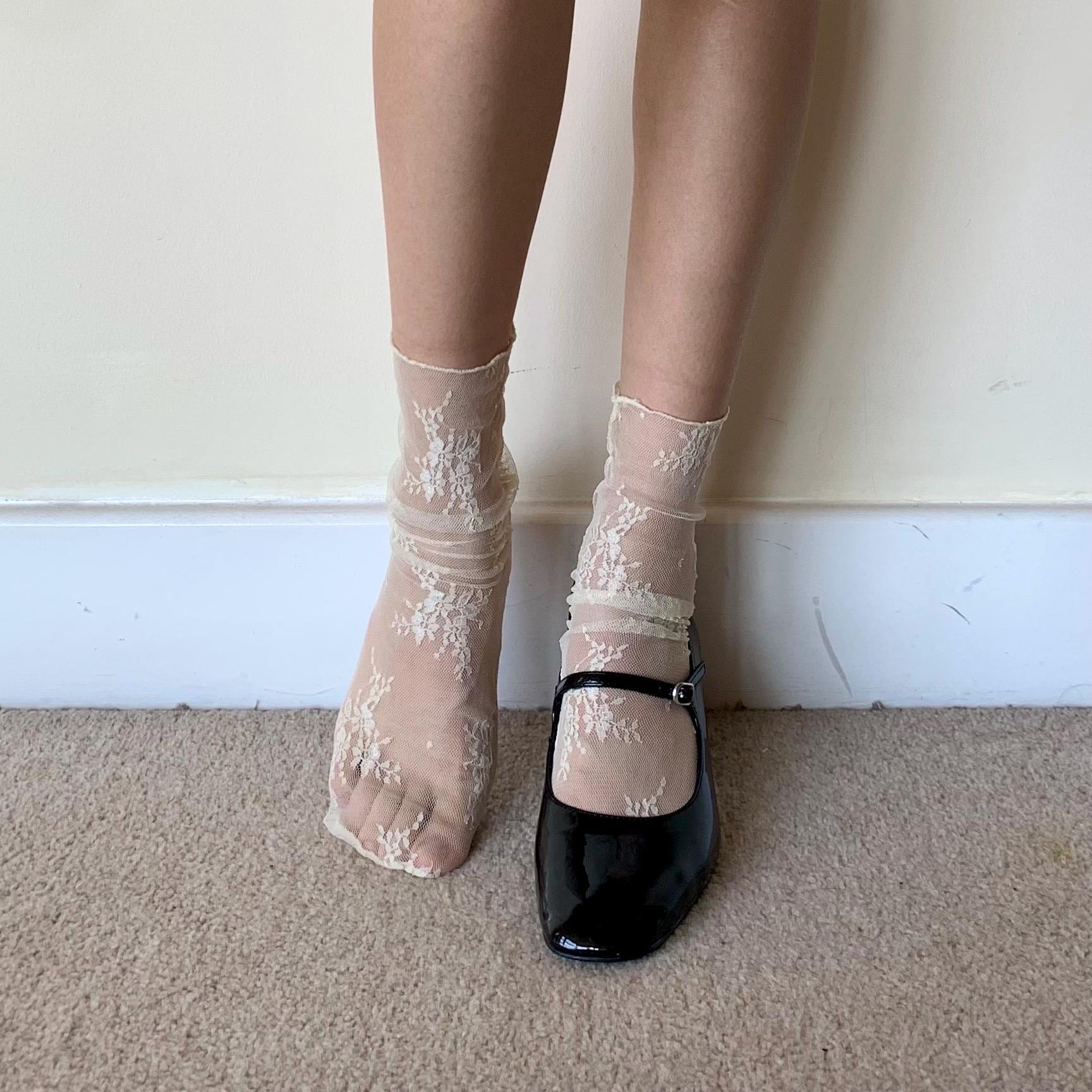 Black Floral Lace Tulle Socks - socks