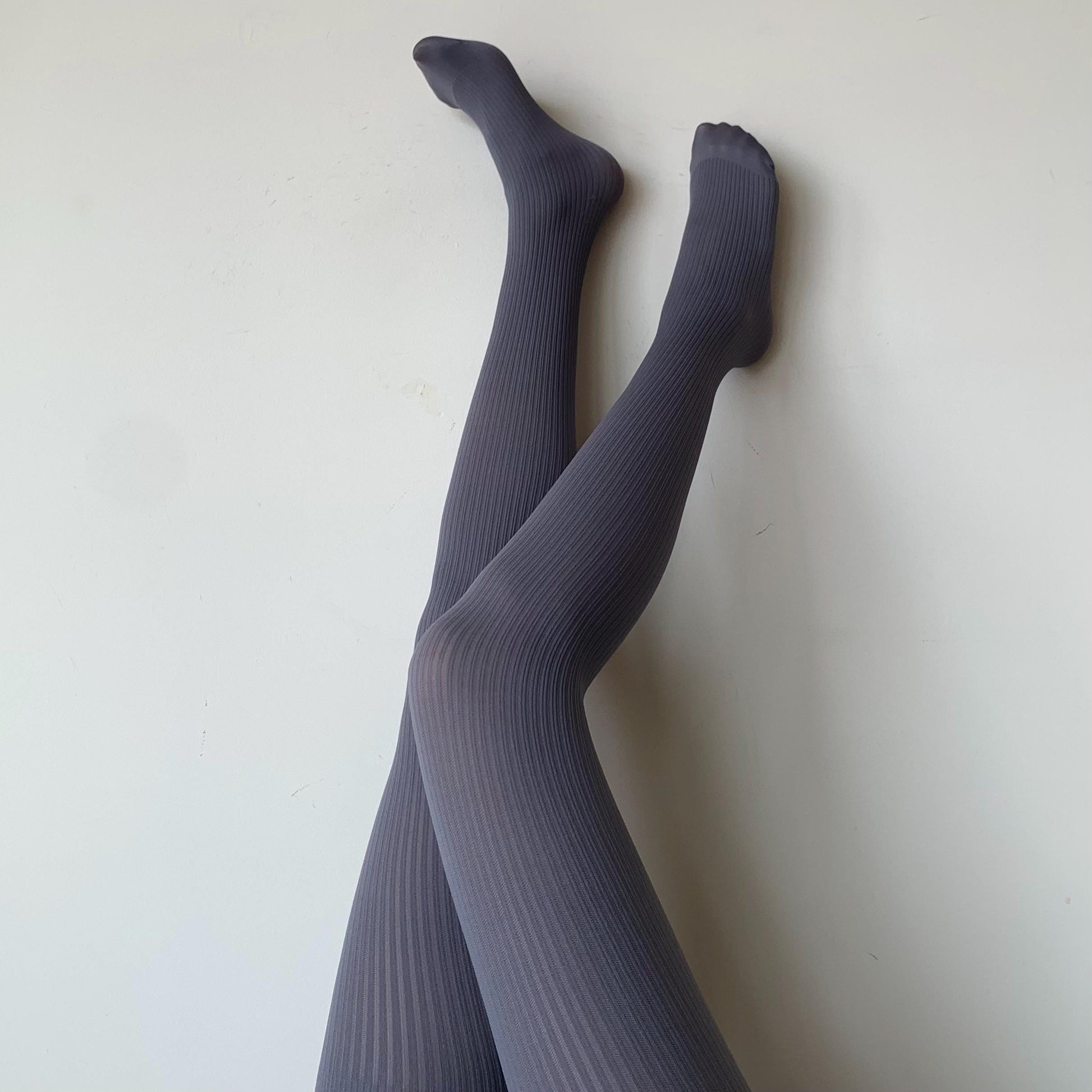 Blue Grey Ribbed Velvet Opaque Tights