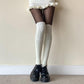 Cream Thigh-high Ribbed Cotton Socks - socks