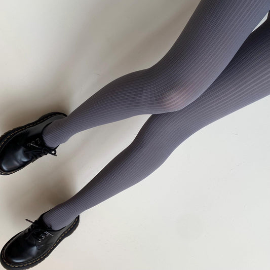 Blue Grey Ribbed Velvet Opaque Tights