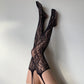 Black Floral Fishnet Garter Tights