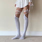 White Knee-High Socks with Lace Tie - One size / White