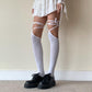White Knee-High Socks with Lace Tie - One size / White