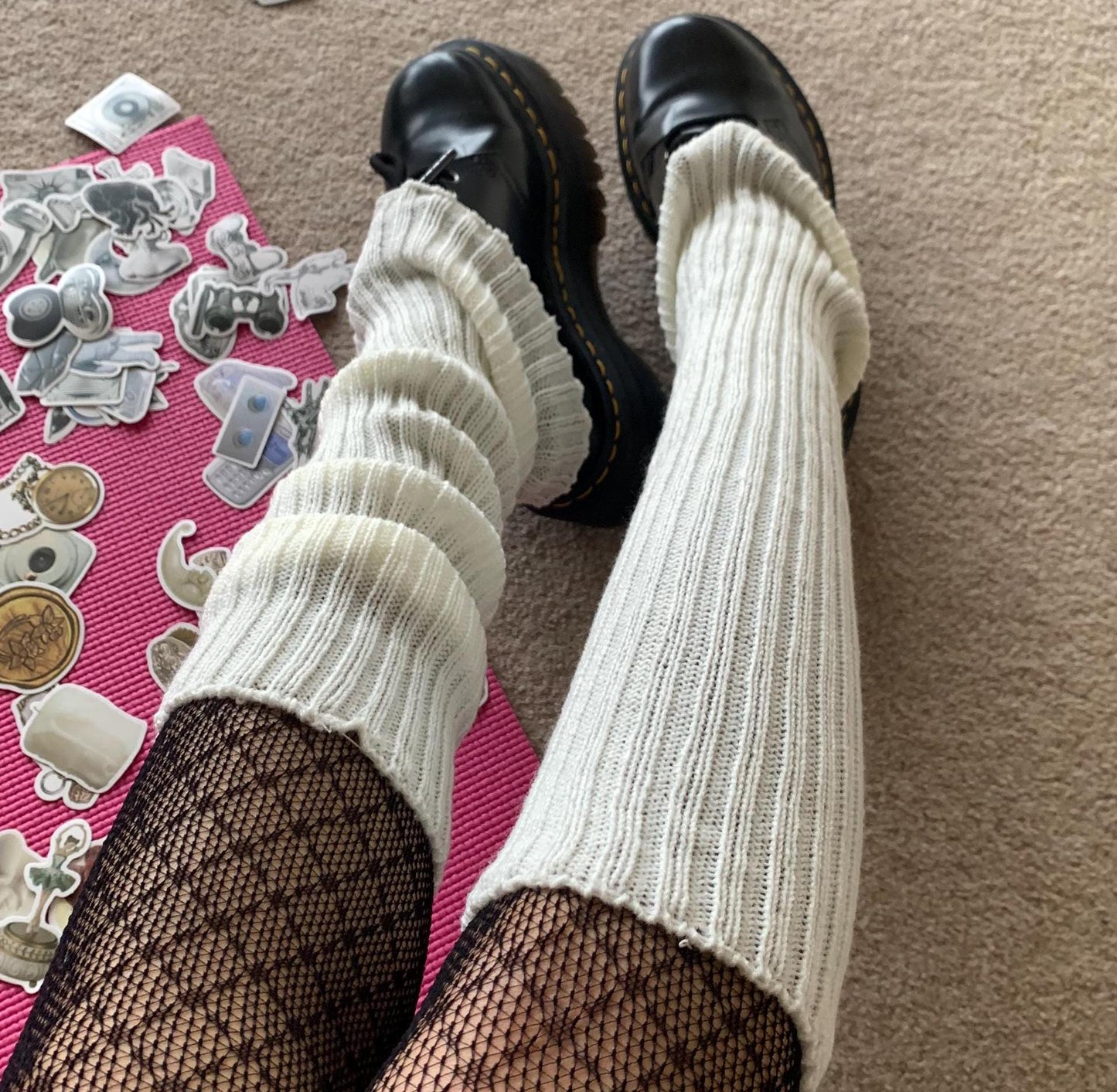 Cozy Cream White Slouchy Leg Warmers - White / One size