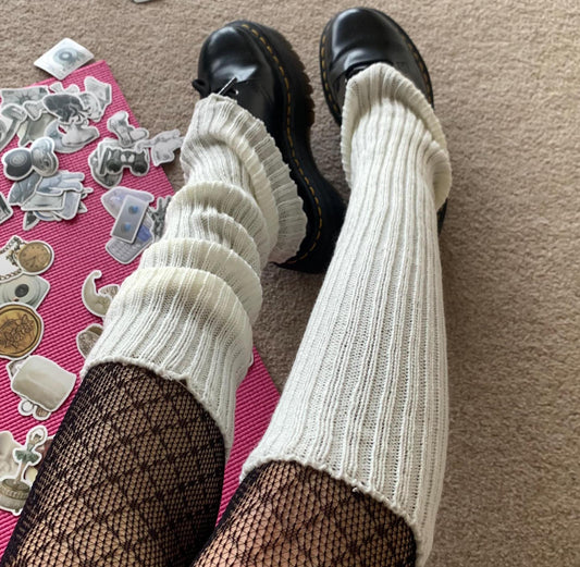 Cozy Cream White Slouchy Leg Warmers - White / One size