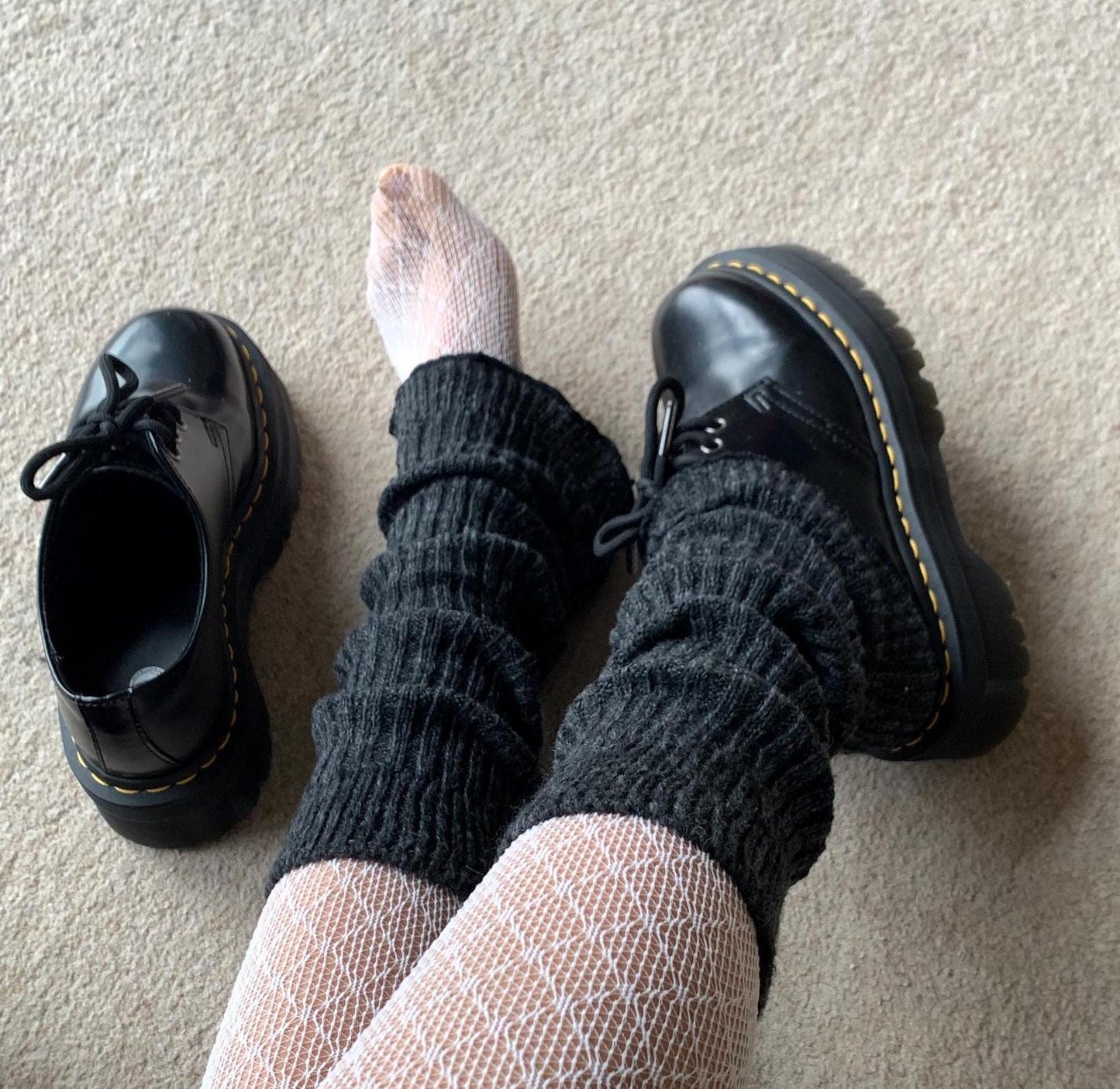 Dark Grey Ribbed Leg Warmers with Flared Bottom - Grey / One size