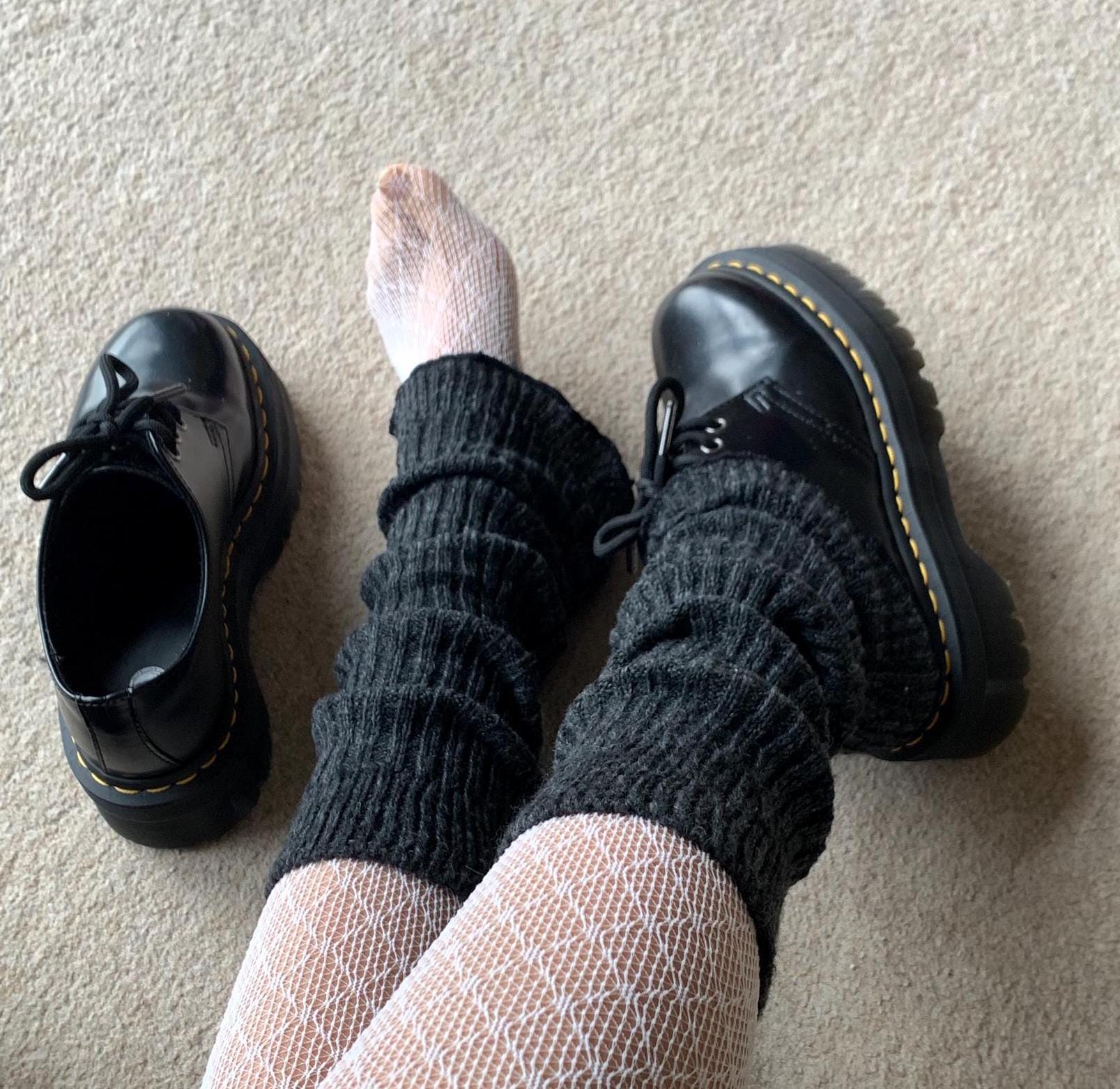 Dark Grey Ribbed Leg Warmers with Flared Bottom - Grey / One size