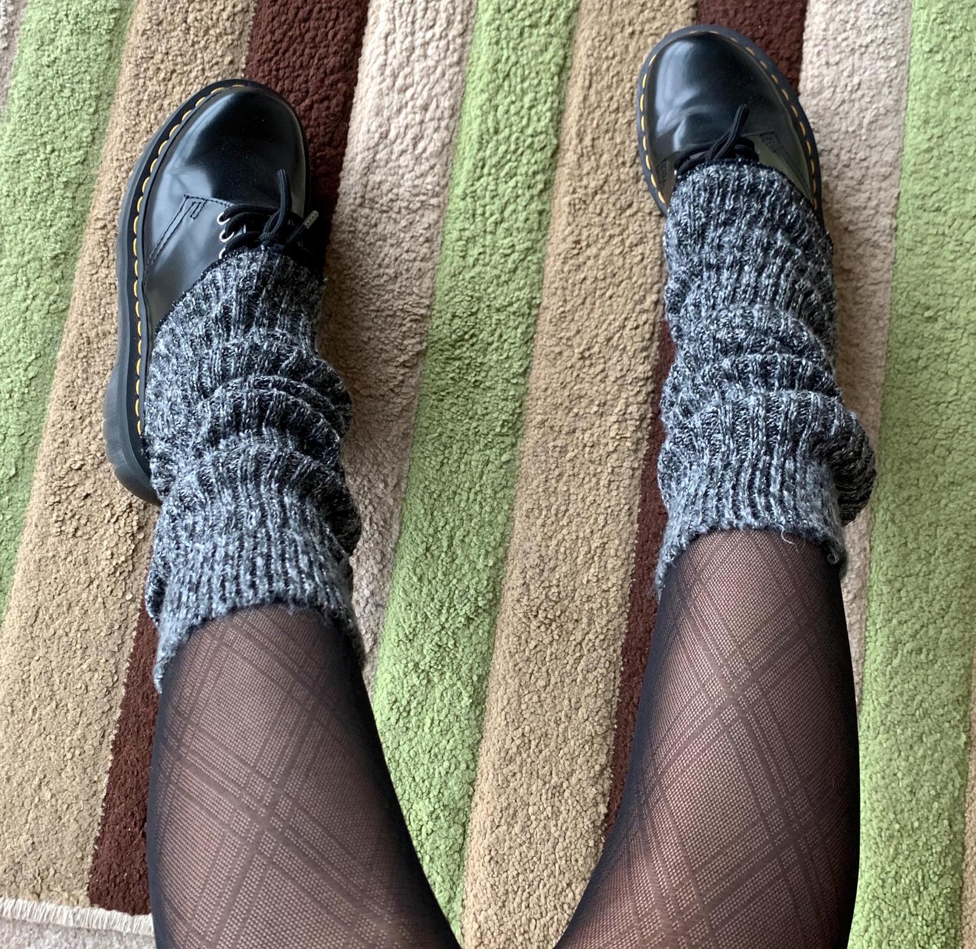 Dark Grey Ribbed Leg Warmers with Flared Bottom - Grey / One size