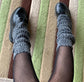 Dark Grey Ribbed Leg Warmers with Flared Bottom - Grey / One size