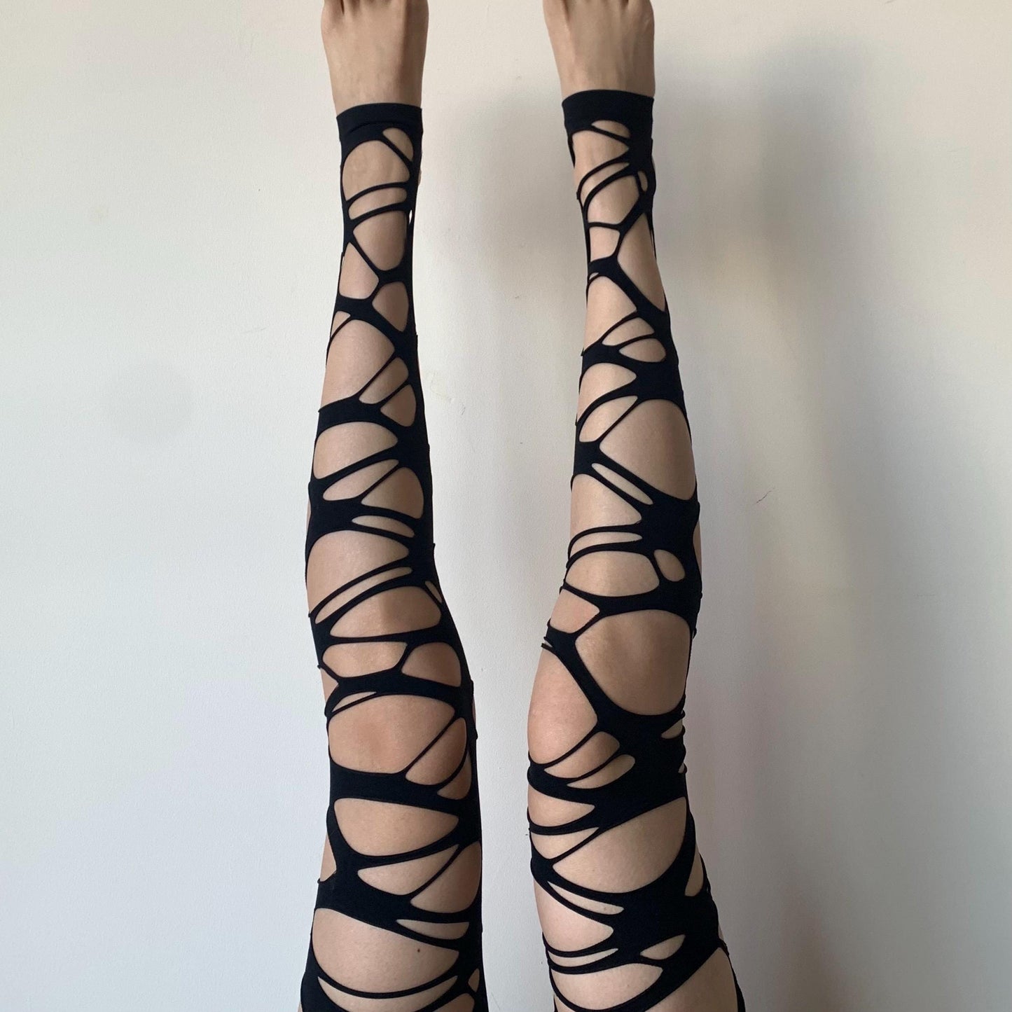 Black Ripped Distressed Tights - Black Torn Hollowed Gothic Tights - PrettyFussyLegs