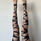 Black Ripped Distressed Tights - Black Torn Hollowed Gothic Tights - PrettyFussyLegs