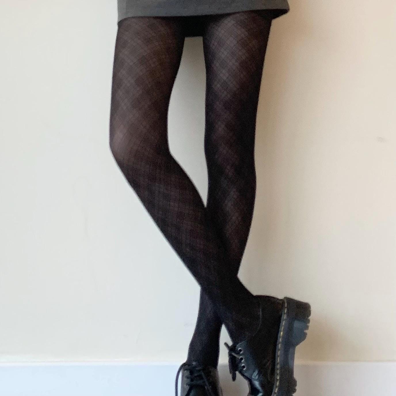 Black Crosshatch Pattern Lace Tights