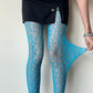 Blue Circular Cut-Out Hollow Fishnet Tights