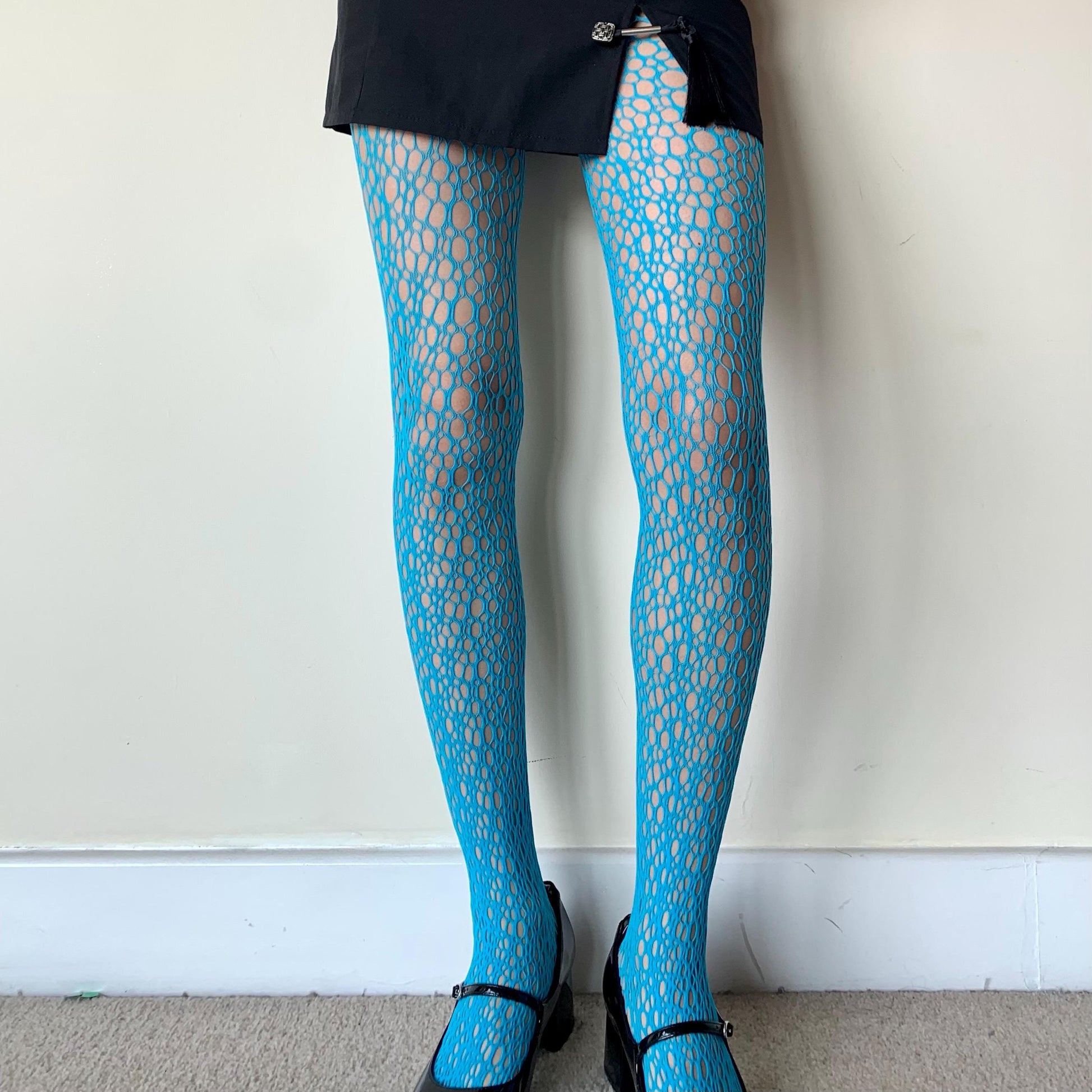 Blue Circular Cut-Out Hollow Fishnet Tights