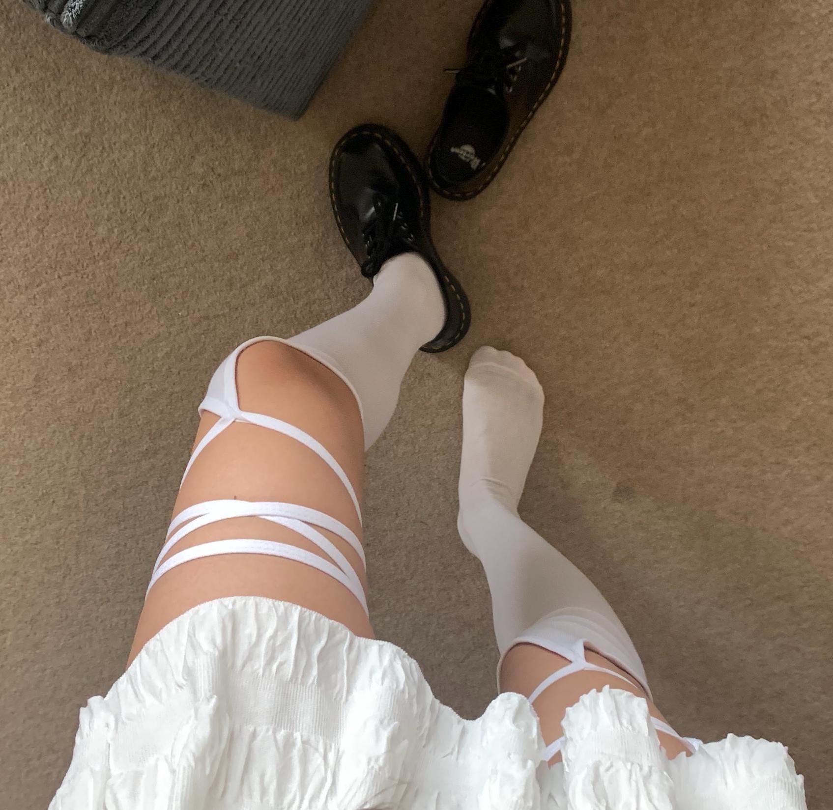 White Over-the-Knee Wrap-Tie Socks - Soft Fabric Thigh-High Stockings with Adjustable Ribbon Tie Fairycore Balletcore