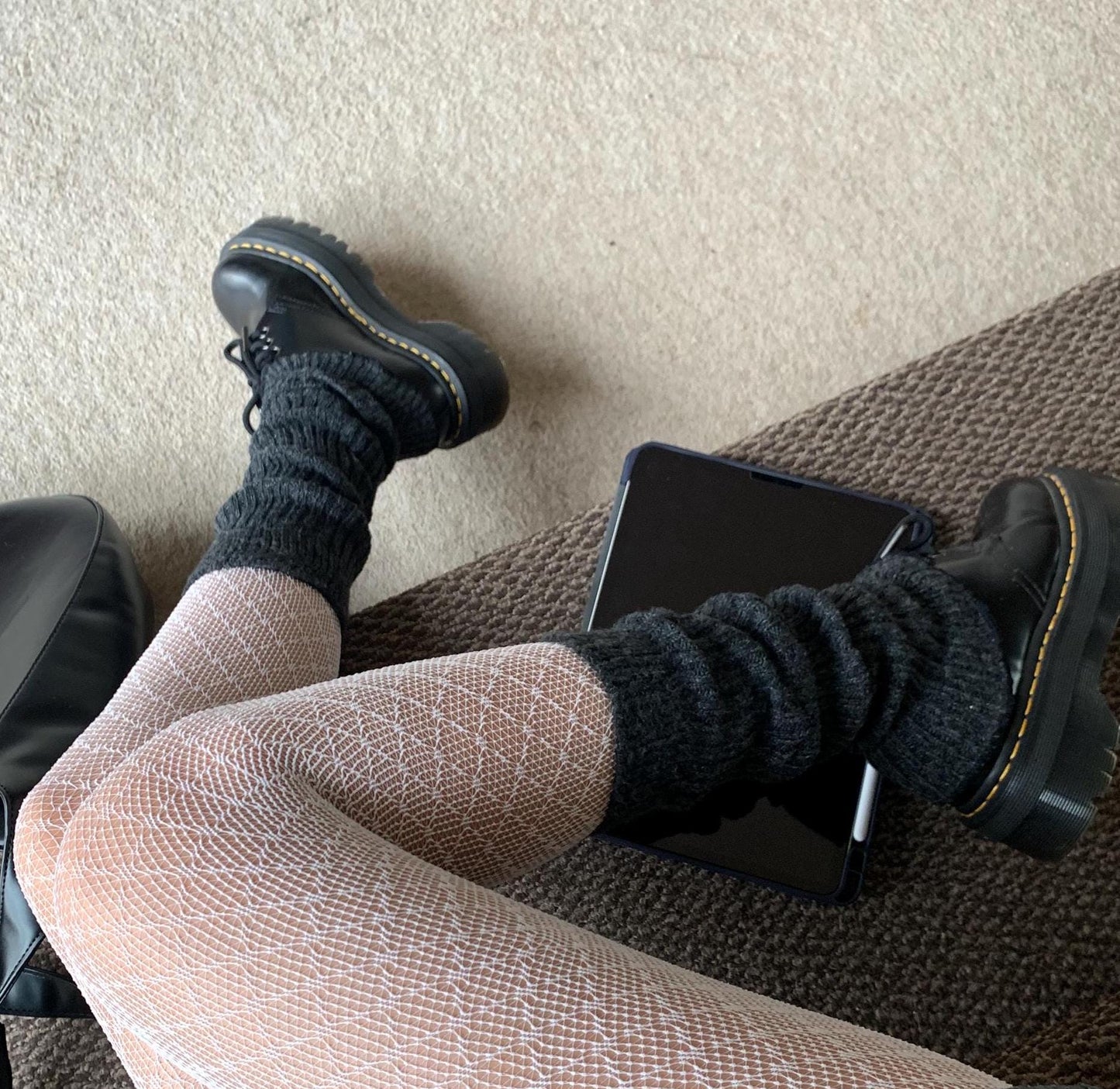 Dark Grey Ribbed Leg Warmers with Flared Bottom - Grey / One size