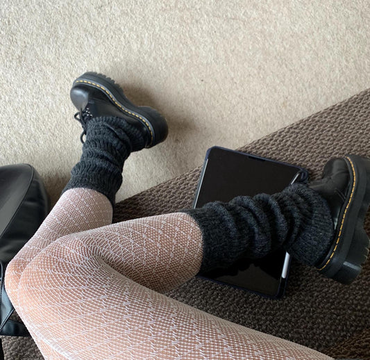 Dark Grey Ribbed Leg Warmers with Flared Bottom - Grey / One size