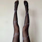 Black Sheer Tights with White Purple Rose Print