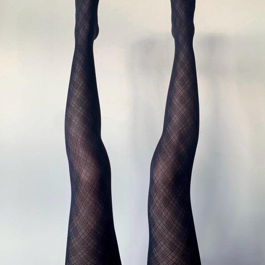 Black Crosshatch Pattern Lace Tights
