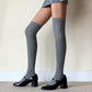 Light Grey Thigh-high Ribbed Cotton Socks