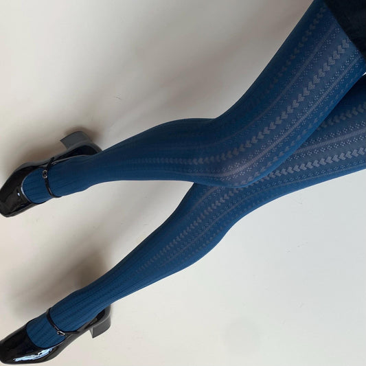 Blue Heart Striped Pattern Velvet Tights