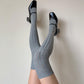 Light Grey Thigh-high Ribbed Cotton Socks