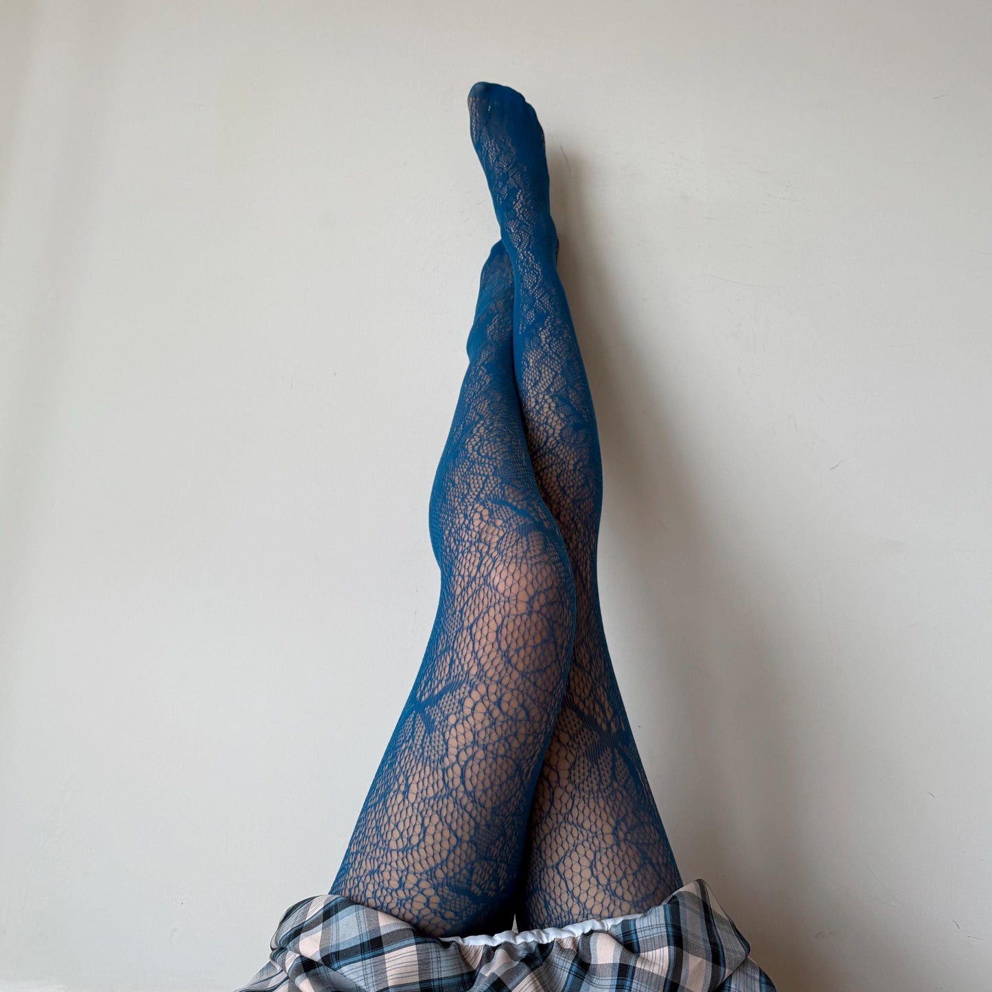 Blue Floral Fishnet Tights - Peacock Blue Hollow Lace Pattern Tights Pantyhose - Colored Patterned Tights for Women